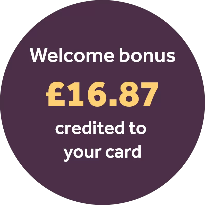 Welcome bonus £16.87 credited to your card